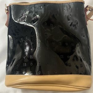 Arcadia black and tan bucket bag